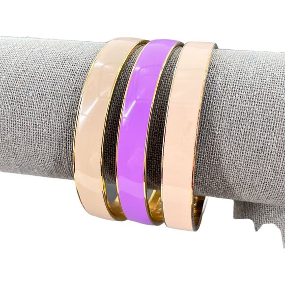 J Crew Enamel Bangle Bracelet Lot Pastel Set of 3 Pink Beige Lavender - Picture 3 of 6